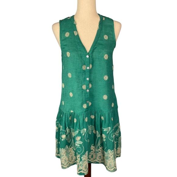 Anthropologie Maeve Pippa Embroidered Swing Dress Green Small - Picture 3 of 13